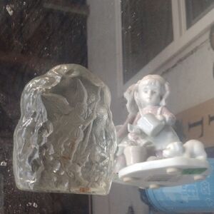 Glass Angel Paperweight and Porcelain Girl Figurine